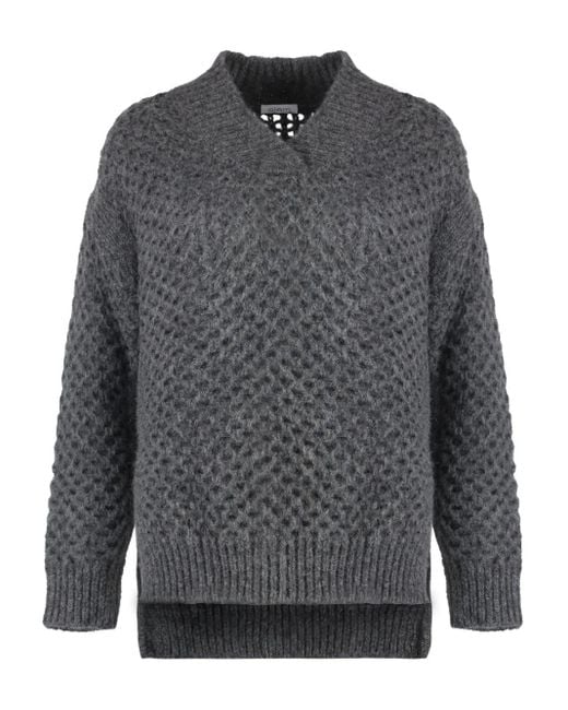 Malo Gray Pullover mit Lochstrickmuster