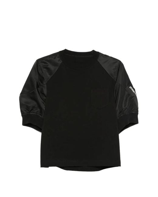 Sacai Black Crew-Neck Zip-Pocket Sweatshirt