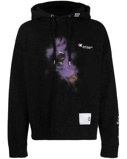 Maison Mihara Yasuhiro Black Embroidered-Logo Long-Sleeve Hoodie for men