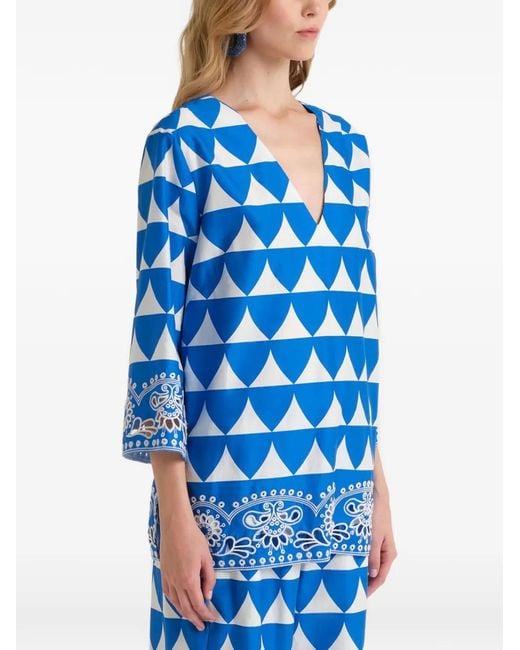 Maliparmi Blue V-Neck Blouse