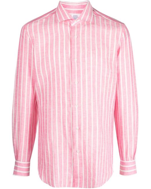 Mazzarelli Striped Long-sleeve Linen Shirt in Pink for Men | Lyst Canada