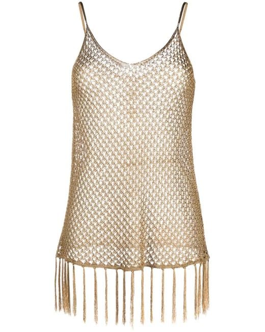 Dodo Bar Or Natural Open-Knit Fringed Top