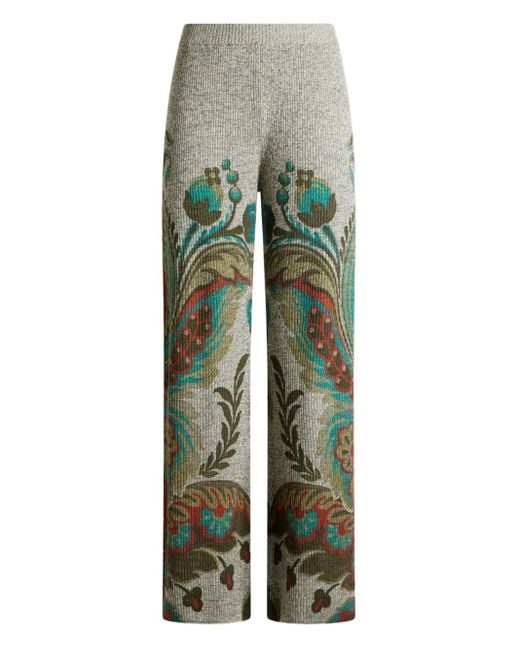 Etro Green Ribbed Paisley-Print Trousers