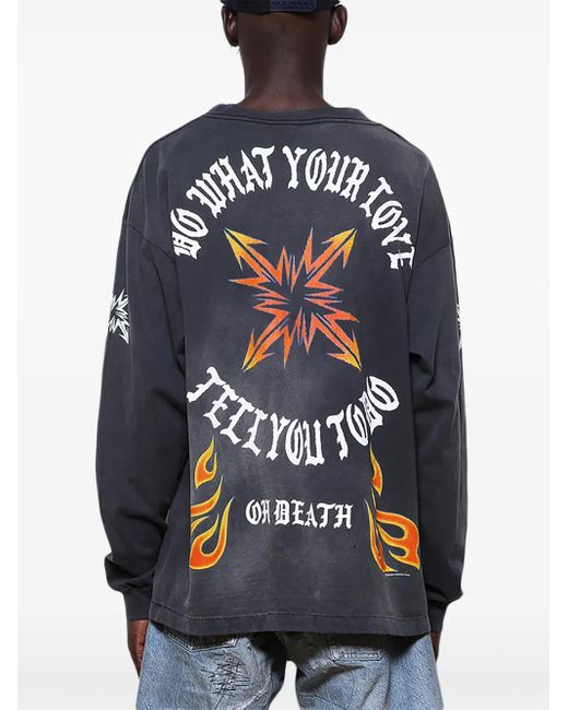 SAINT Mxxxxxx Blue Graphic-Print Long-Sleeve T-Shirt for men