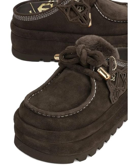 Naked Wolfe Brown Fur-Trim Platform Mules