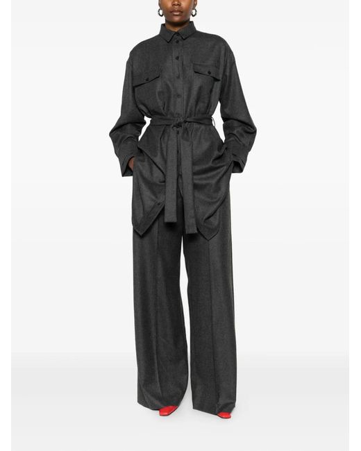 Bompard Gray Ribbed Straight Trousers