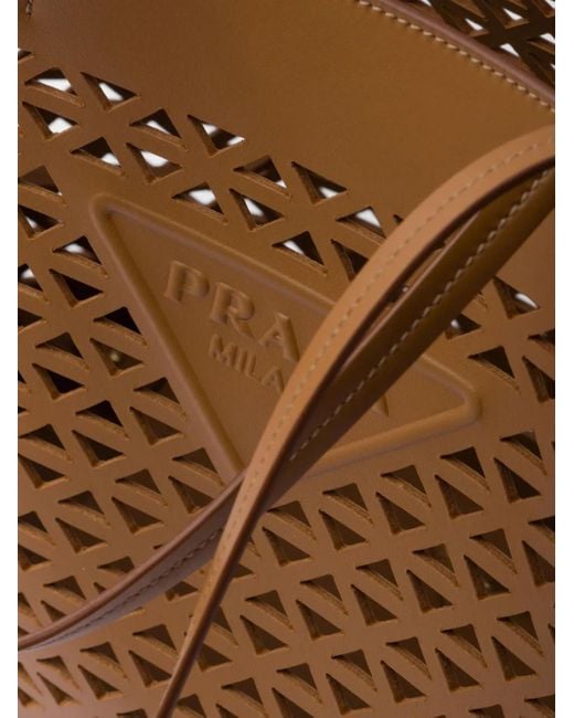 Prada Brown Logo-Perforated Leather Tote Bag