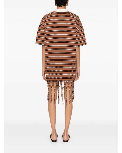 Nanushka Brown Robe Rayée Benigna À Franges
