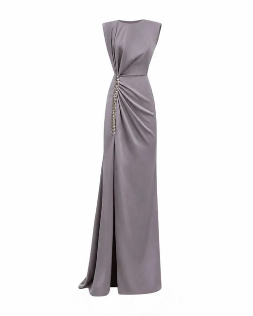 Gemy Maalouf Purple Robe Drapée À Ornements En Cristal