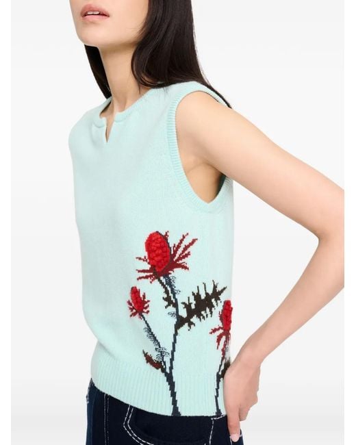 Barrie Blue Thistle-Motif Sleeveless Top
