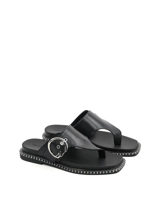 Karl Lagerfeld Black Buckle-Detail Thong Sandals