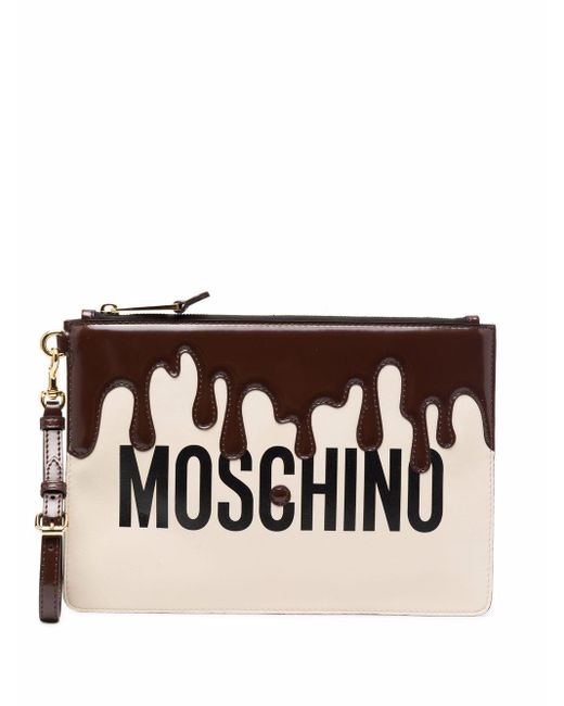 Moschino Leather Dripping Logo-print Clutch Bag - Lyst