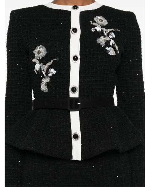 Self-Portrait Gebreide Midi-Jurk Met Bloemenprint in het Black