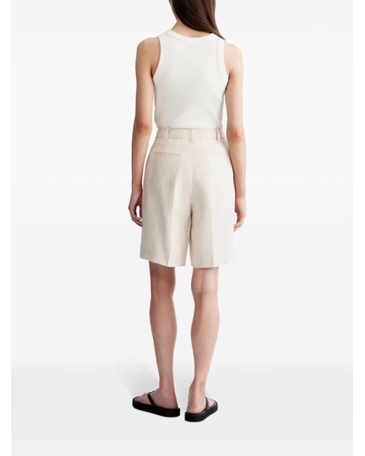 12 STOREEZ White Pleated Linen Shorts