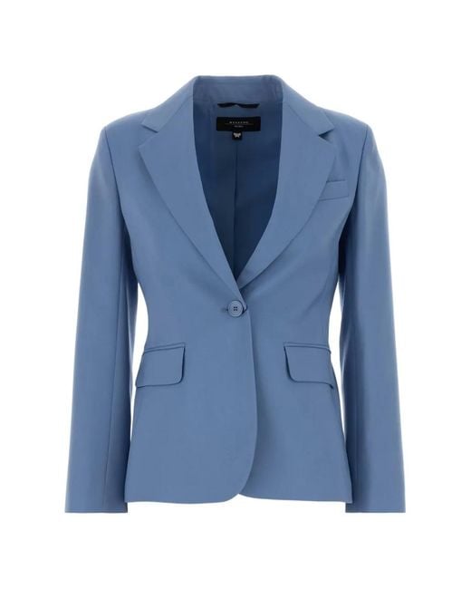 Weekend by Maxmara Blue Lamine Wool Blazer