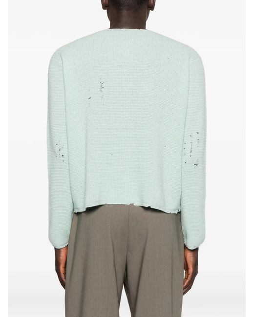 Second/Layer Green Friends Distressed Waffle-Knit Cardigan for men