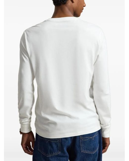 Polo Ralph Lauren White Embroidered-Logo Long-Sleeve T-Shirt for men