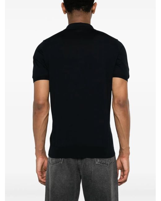 Kiton Black Fine-Ribbed Cotton Polo Shirt for men