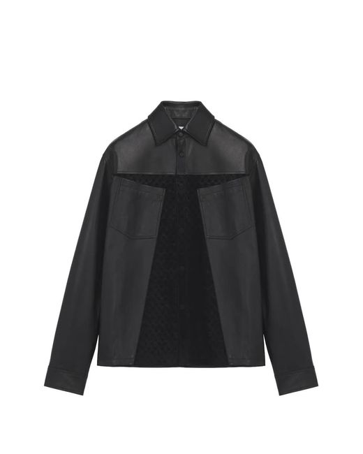 McQueen Black Panelled Leather Overshirt for men