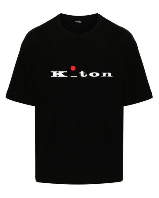 Kiton Black Logo-print Cotton T-shirt for men