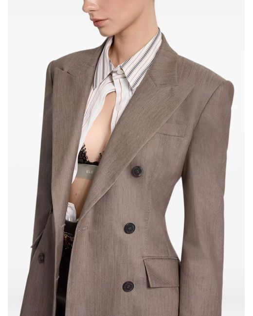 Elie Saab Gray Double-Breasted Peak-Lapels Blazer