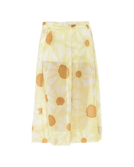 Marni Yellow Daisy-Print Pleated Skirt