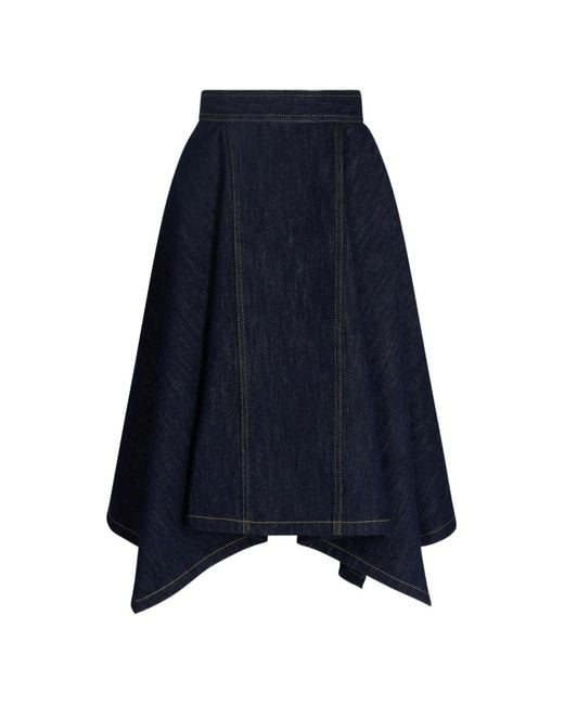 Patou Blue Handkerchief-Hem Denim Midi Skirt