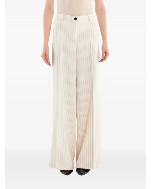 ViCOLO White Pinstripe-Pattern Wide-Leg Trousers