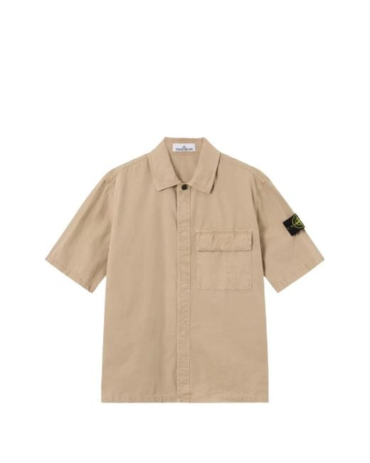 Stone Island Natural Logo-Patch Short-Sleeve Shirt for men