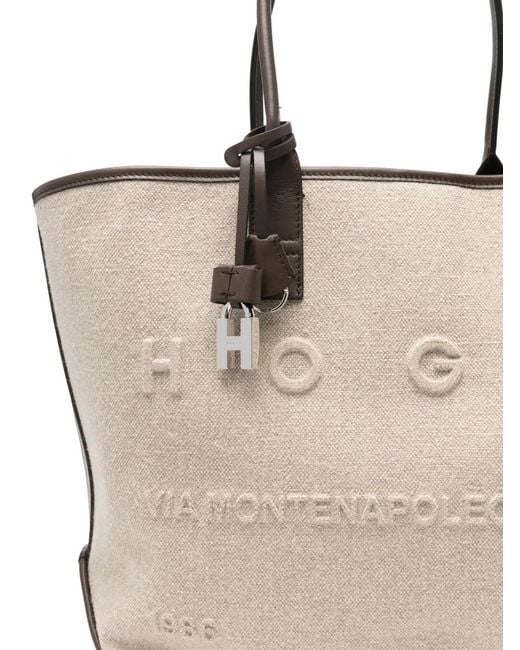 Hogan Natural Embossed-Logo Padlock Tote Bag