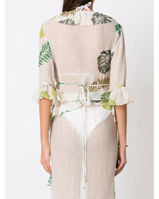 Amir Slama Multicolor Palm Leaf Print Ruffle Blouse