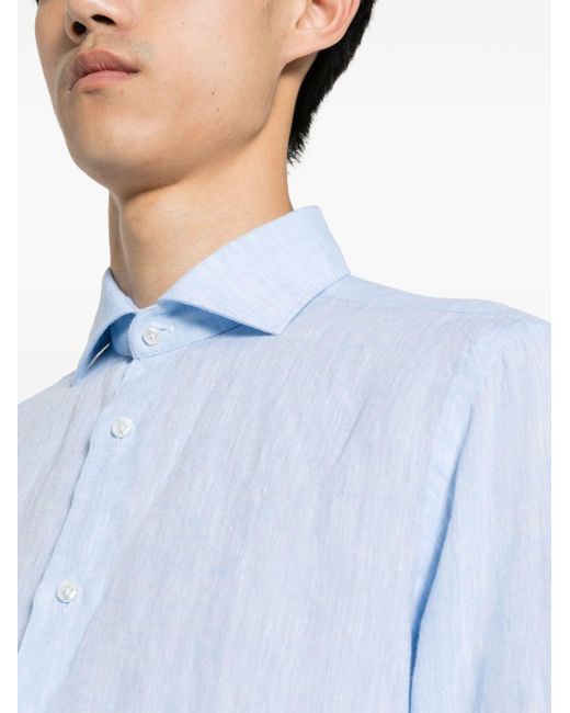 Barba Napoli Blue Long-sleeves Linen Shirt for men