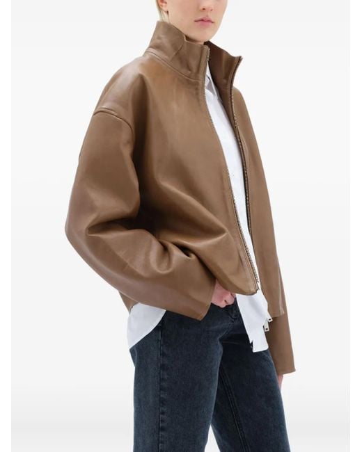Veste En Cuir À Fermeture Zippée Remain en coloris Brown