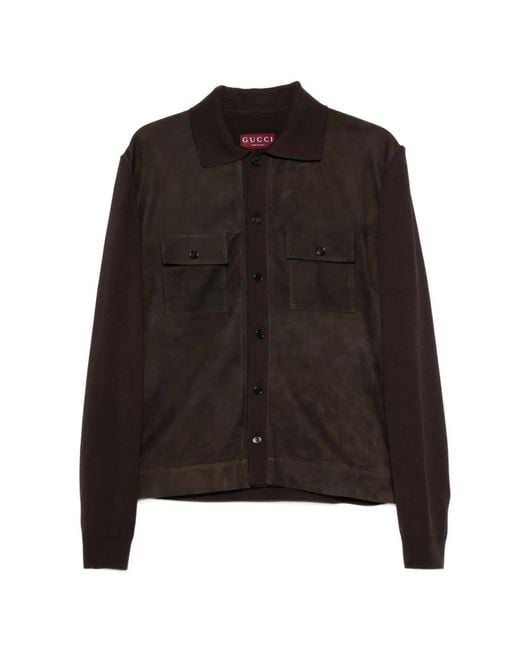 Gucci Black Suede Button-Up Overshirt for men