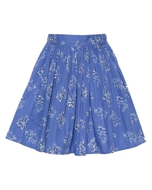 Polo Ralph Lauren Blue Floral-print Pleated Mini Skirt