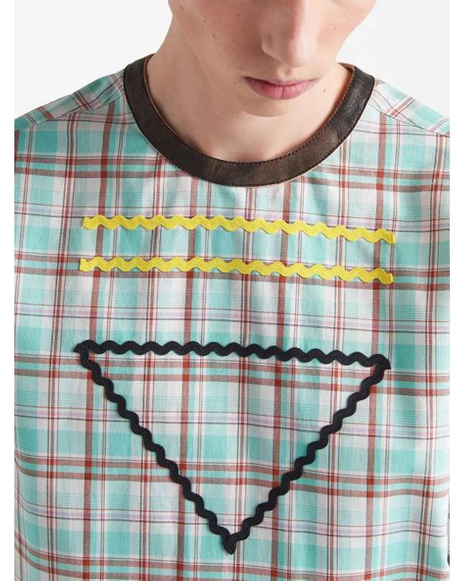 Prada Blue Zigzag-Trim Cotton Shirt for men