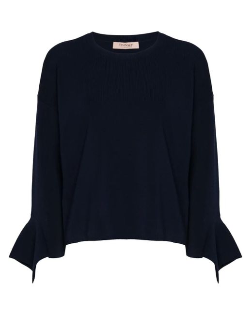 Twinset Blue Ruffled Crew-Neck Sweater