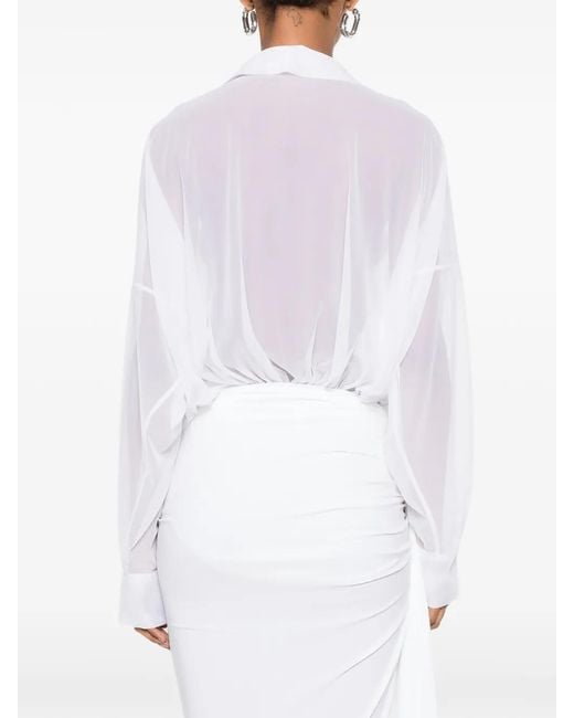 Norma Kamali White Oversized-Fit Sheer Bodysuit