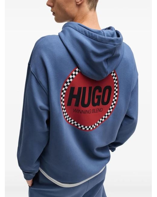 HUGO Blue Logo-Print Hoodie for men