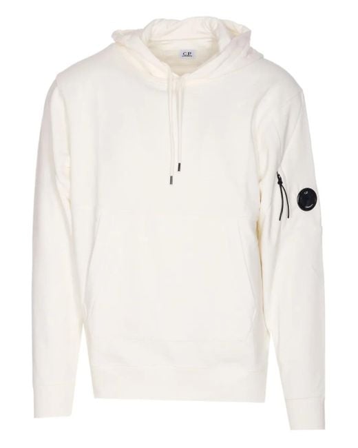 Sudadera de algodón con capucha y parche del logo C P Company de hombre de color White