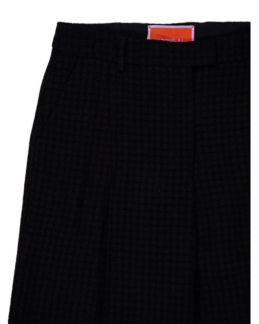 LaDoubleJ Black Grid-Pattern Cotton Trousers