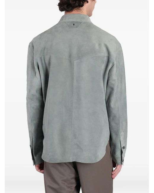 Salvatore Santoro Gray Suede Western-Style Shirt Jacket for men