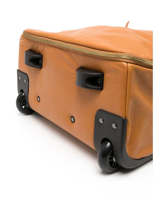 Private Stock Brown Leather Rolling Suitcase for men