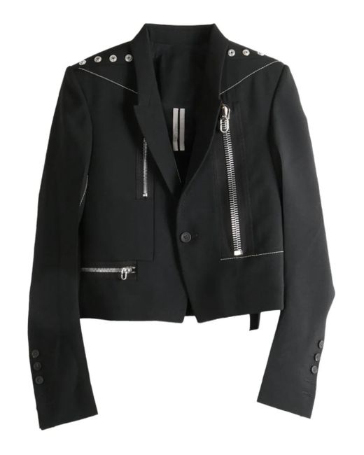 Rick Owens Black Zip-Detail Studded Jacket