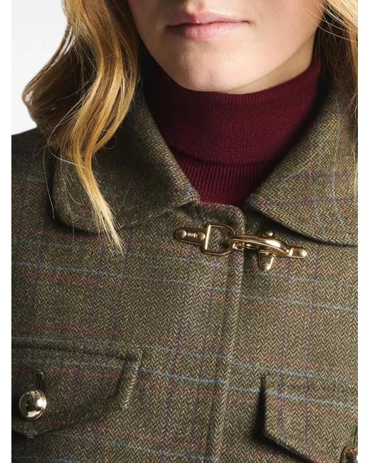 Fay Green Check-Pattern Toggle-Fastening Cropped Jacket