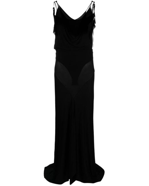 The Attico Black Draped Semi-sheer Maxi Dress