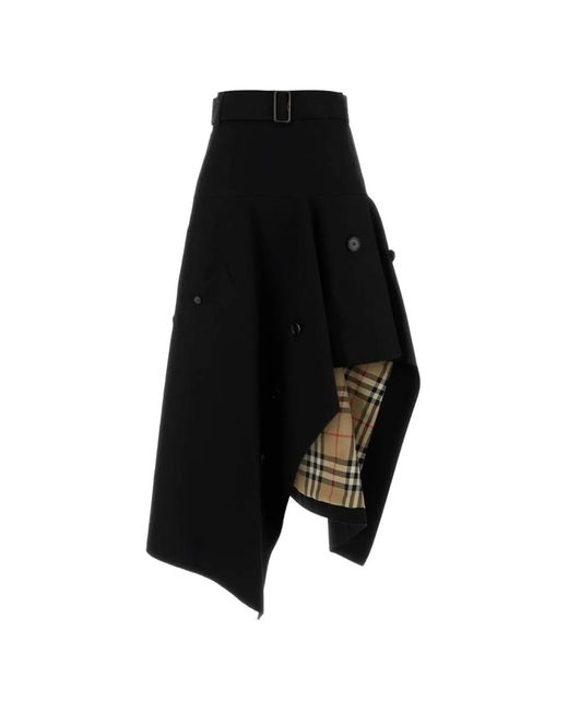 Burberry Black Asymmetric Belted Midi Skirt