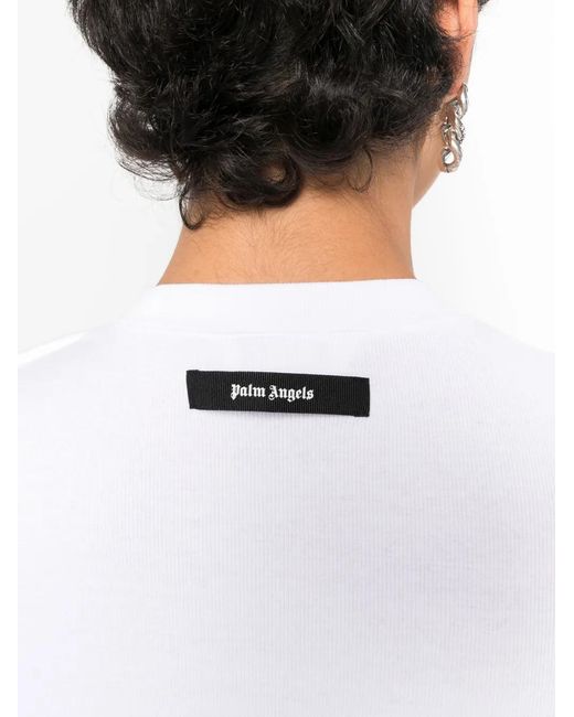 Palm Angels White Logo-Patch Cropped T-Shirt