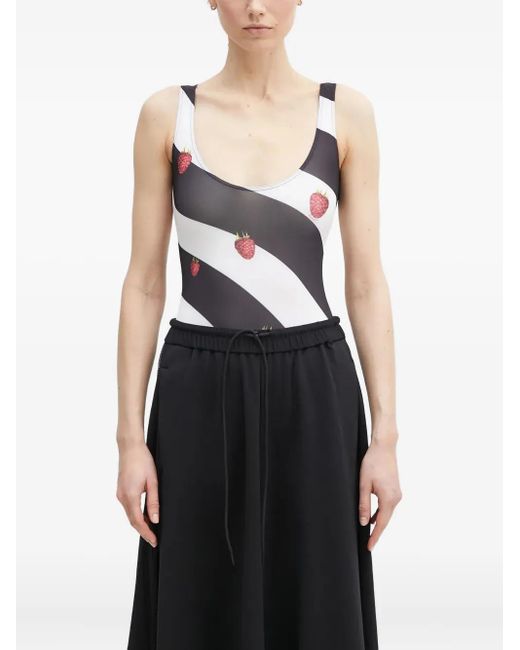 Fiorucci Black Raspberry-Print Striped Bodysuit