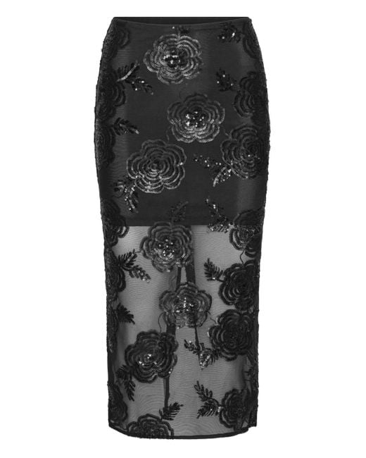 ROTATE BIRGER CHRISTENSEN Black Floral-Embellishment Midi Skirt